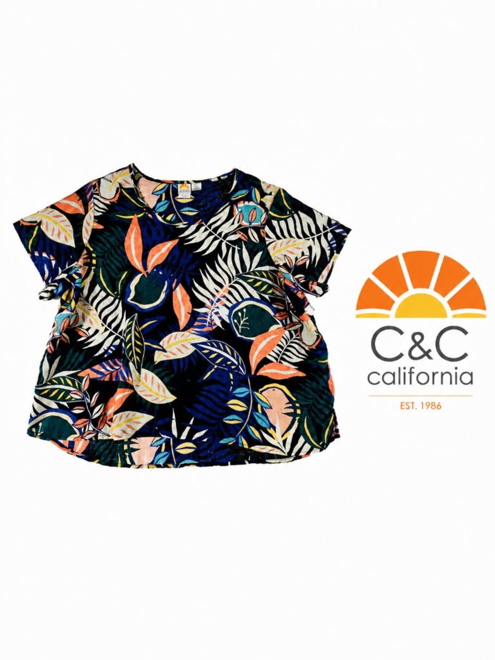 C&C California 100% Linen Tropical Print Top – Size 3XL